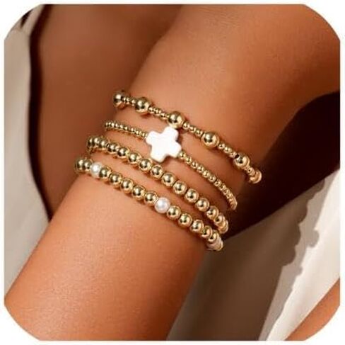 Chunky Gold Bracelets for Women Set 14k Plated Gold Bracelet Stack Trendy Dainty Adjustable Waterproof Bangles Jewelry Gifts in Saudi Arabia