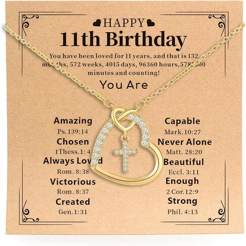 Happy 11th 12th 13th 16th Birthday Gifts, Cross Necklace with Birthday Card, Religious Christian Jewelry for Daughter Granddaughter Sister Niece in Saudi Arabia