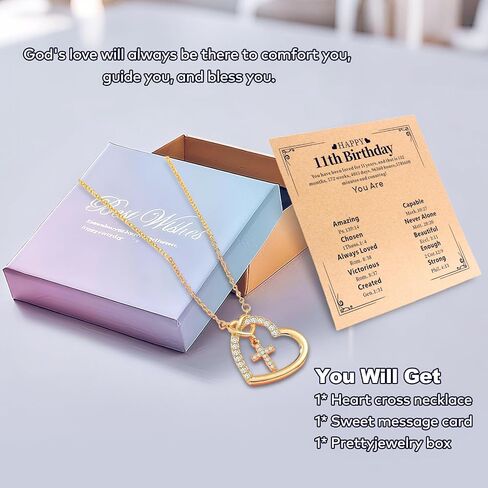 Happy 11th 12th 13th 16th Birthday Gifts, Cross Necklace with Birthday Card, Religious Christian Jewelry for Daughter Granddaughter Sister Niece in Saudi Arabia