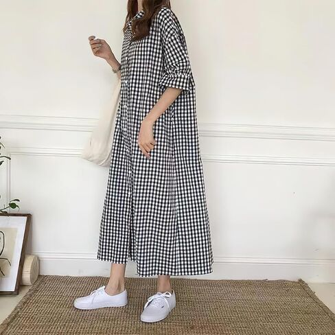chouyatou Women's Summer Casual Short Sleeve Cotton Gingham Dress Plaid Midi Long Shirt Dress in Saudi Arabia