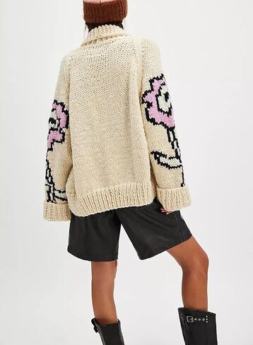 chouyatou Women's Fall Casual 2025 Floral Sweater Cardigans Oversized Button Down Chunky Knit Sweater Coatigan in Saudi Arabia
