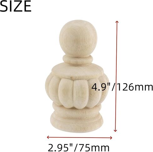 Decorative Wood Finials,4.9" Tall x 2.95" Wide for Bed Post Finials Curtain Rod Staircases DIY Crafts Unfinished Wooden Finials for Indoor Use Home Deoration in Saudi Arabia