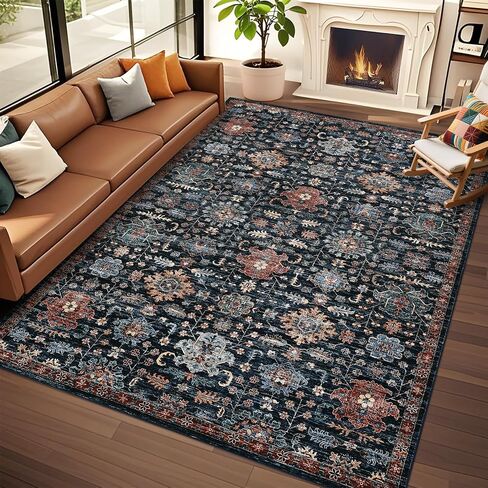 Area Rug 5x7 Washable, Soft Vintage Non-Slip Rug for Living Room Boho Low Pile Large Bedroom Rug, Farmhouse Indoor Floor Carpet Rugs for Dining Room Bedroom, Beige in Saudi Arabia