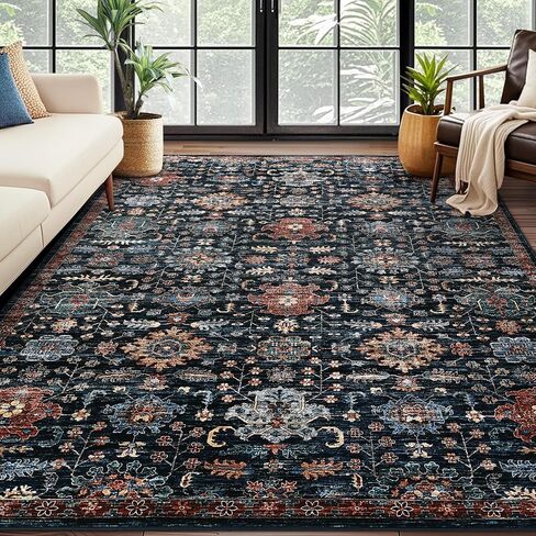 Area Rug 5x7 Washable, Soft Vintage Non-Slip Rug for Living Room Boho Low Pile Large Bedroom Rug, Farmhouse Indoor Floor Carpet Rugs for Dining Room Bedroom, Beige in Saudi Arabia