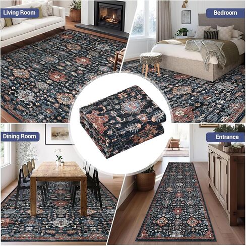 Area Rug 5x7 Washable, Soft Vintage Non-Slip Rug for Living Room Boho Low Pile Large Bedroom Rug, Farmhouse Indoor Floor Carpet Rugs for Dining Room Bedroom, Beige in Saudi Arabia