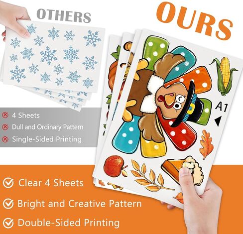 Mfault Thanksgiving Give Thanks Turkey Window Clings 4 Sheets، Fall Harvest Scarecrow Pumpkin Maple Leaves ملصقات الشارات الزينة، الخريف فطيرة التفاح الذرة الجوزة مزرعة ديكور المنزل المطبخ in Saudi Arabia