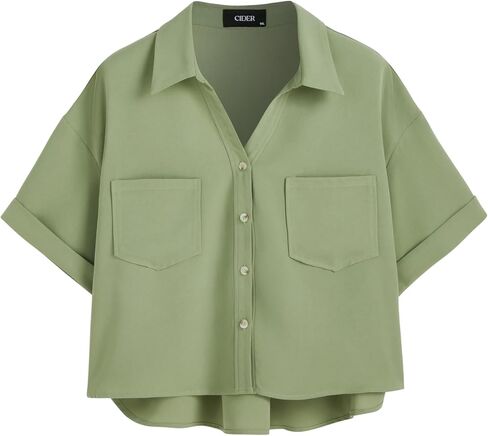 CIDER Collar Pocket Short Sleeve Blouse Curve & Plus in Saudi Arabia