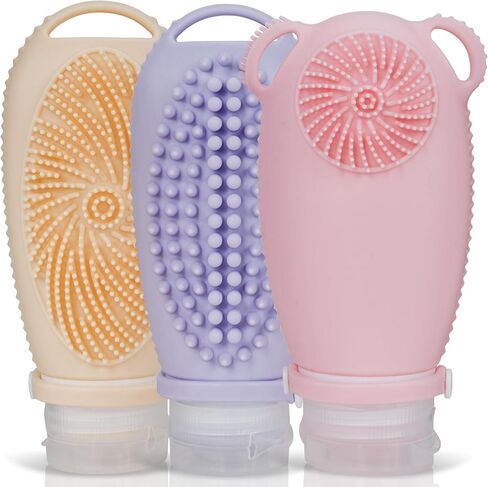Sumina Premium Silicone Travel Bottles 3 Pack (3.4oz) | TSA Approved Leak Proof Shampoo & Toiletry Containers with Locking Strap | Refillable with 2-in-1 Scrubber in Saudi Arabia