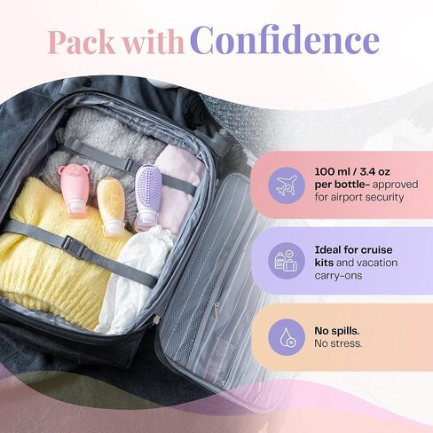 Sumina Premium Silicone Travel Bottles 3 Pack (3.4oz) | TSA Approved Leak Proof Shampoo & Toiletry Containers with Locking Strap | Refillable with 2-in-1 Scrubber in Saudi Arabia