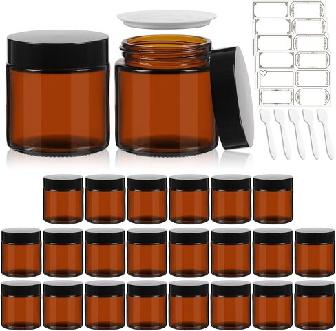 4 oz Amber Round Glass Jars with Black Lids 24 Pack- Portable Empty Glass Containers with Inner Liners for Cosmetic, Food Storage, Body Butters, Body Butter, Candle Jars in Saudi Arabia