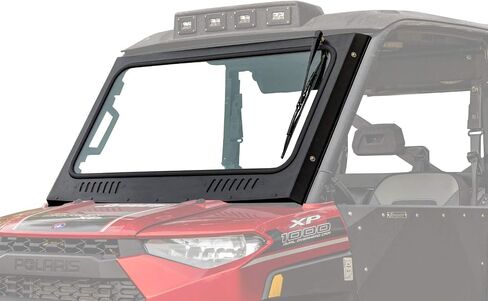 زجاج أمامي بفتحات تهوية SuperATV لموديلات Polaris Rangers وGravely وBobcat (انظر الإعداد) | زجاج أمان مصفح معتمد من وزارة النقل | تتضمن ممسحة يدوية | سهلة التركيب in Saudi Arabia