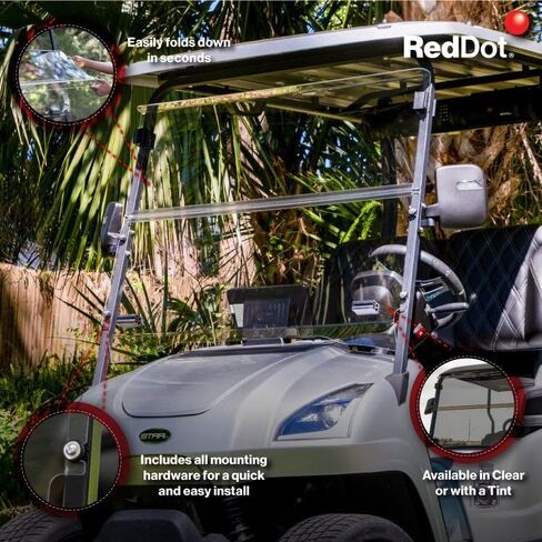 RED DOT Folding Tinted Golf Cart Windshield Compatible with Star EV Sirius Golf Carts | 3/16 Inch Acrylic | Made in the USA in Saudi Arabia