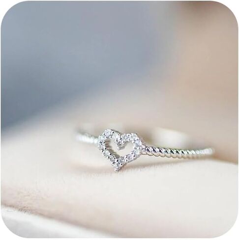 LIOYSIUT Cute Dainty Women's 14K Gold Plated Heart-Shaped White Drill Rings Delicate Rings Gemstone Rings Wedding Jewelry Heart Gemstone Promise Engagement Love Ring Size 6 in Saudi Arabia