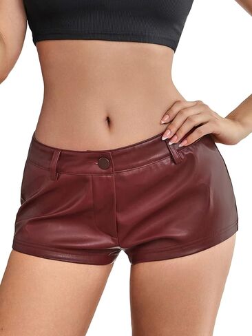 SweatyRocks Women's Vintage PU Leather Shorts Low Rise Club Party Shorts Streetwear in Saudi Arabia