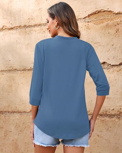 AUSELILY Womens 2025 Dressy Blouses Casual 3/4 Sleeve V Neck Pleated Work Shirts in Kuwait