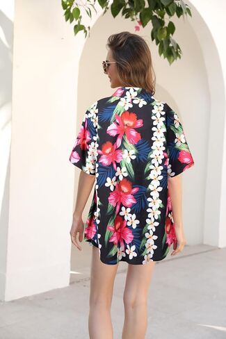 Women Hawaiian Shirt : Summer Soft Hawaii Tropical Shirts - Floral Beach Button Up Short Sleeve Top in Saudi Arabia