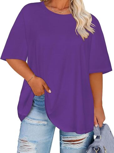 rosemia Plus Size Tshirts for Women Oversized Casual Tees Crewneck Short Sleeves Blouses in Saudi Arabia