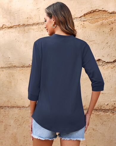 AUSELILY Womens 2025 Dressy Blouses Casual 3/4 Sleeve V Neck Pleated Work Shirts in Saudi Arabia
