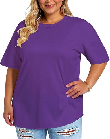 rosemia Plus Size Tshirts for Women Oversized Casual Tees Crewneck Short Sleeves Blouses in Saudi Arabia