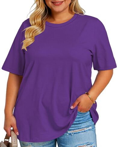 rosemia Plus Size Tshirts for Women Oversized Casual Tees Crewneck Short Sleeves Blouses in Saudi Arabia
