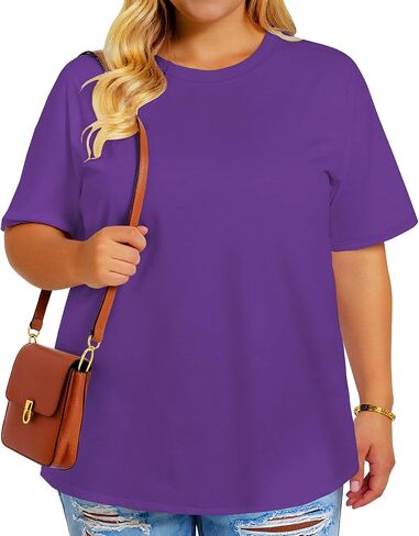 rosemia Plus Size Tshirts for Women Oversized Casual Tees Crewneck Short Sleeves Blouses in Saudi Arabia