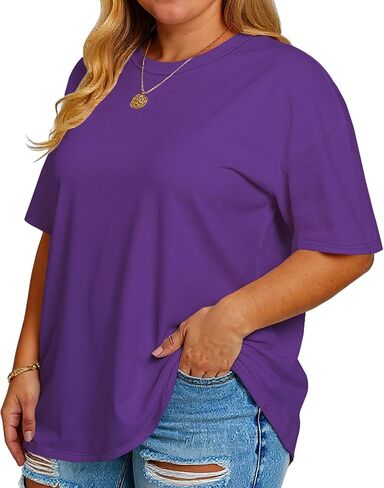rosemia Plus Size Tshirts for Women Oversized Casual Tees Crewneck Short Sleeves Blouses in Saudi Arabia