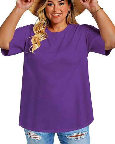 rosemia Plus Size Tshirts for Women Oversized Casual Tees Crewneck Short Sleeves Blouses in Saudi Arabia