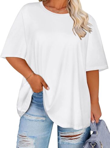 rosemia Plus Size Tshirts for Women Oversized Casual Tees Crewneck Short Sleeves Blouses in Saudi Arabia