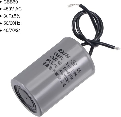 مكثف تشغيل Uxcell CBB60 4 فائق التوهج 450 فولت تيار متردد 2 أسلاك 50/60 هرتز اسطوانة 54x34 مللي متر لمحرك مضخة المياه ضاغط الهواء in Kuwait