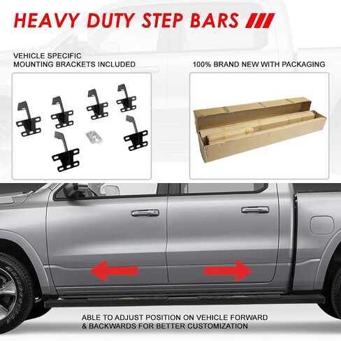 لوحات تشغيل Auto Dynasty مقاس 5 بوصات متوافقة مع Ram 1500 Crew Cab 19-24، وقضبان Nerf من الفولاذ المقاوم للصدأ، وخطوات جانبية مطلية بمسحوق أسود غير قابلة للانزلاق in Saudi Arabia