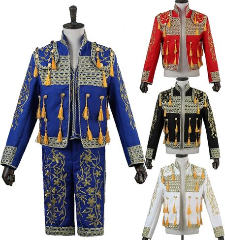 Men's Matador Costume, 3-Piece Set Adult Bullfighter Outfit Stage Court Performance Costume Parties, Embroidered Tassel with Jacket Pant Vest,L,Black in Saudi Arabia