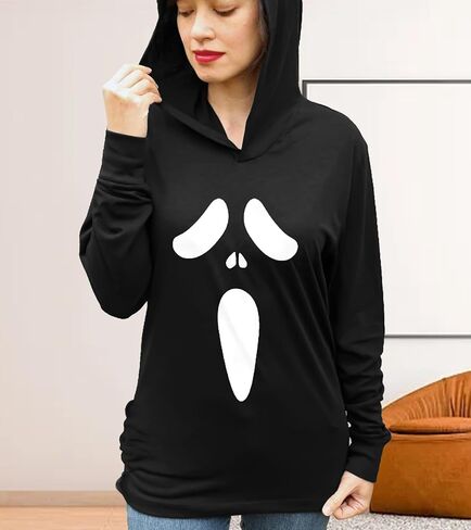 هالوين اليقطين الوجه كم طويل المرأة الخزعبلات الأزياء هوديي التي شيرت البلوز القمم in Kuwait