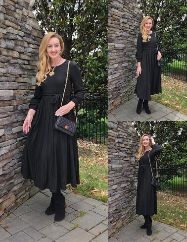 GRACE KARIN Casual Long Sleeve Dress 2025 A Line, Fall Sweater Dresses Ribbed, Crew Neck Midi Dress with Pocket in Kuwait