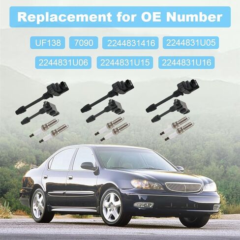 حزمة ملفات الإشعال JDMON 6 قطع وقابس شرارة متوافقة مع Infiniti I30 1996-1999، Nissan Maxima 1995-1999 3.0L V6 لاستبدال UF138 7090 2244831416 2244831U05 2244831U06 2244831U15 2244831U16 in Saudi Arabia
