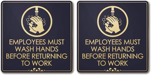 Employees Must Wash Hands Before Returning to Work Sign, Black/Gold, Engraved, 5 ¾" x 5 ¾", Fade Resistance, Indoor/Outdoor Use, USA MADE By My Sign Center in Saudi Arabia