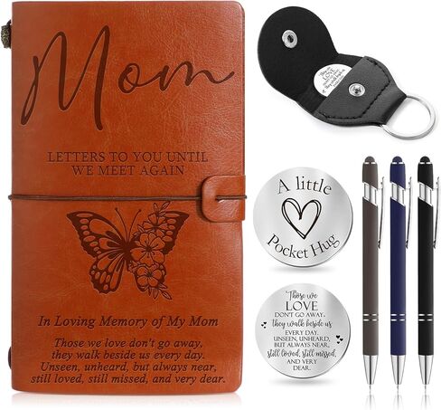 Fulmoon Memorial Gifts for Loss of Son Included 1 Grief Travel Diary Journal 1 Remembrance Pocket Hug 1 PU Leather Keychain 3 Ballpoint Pens Bereavement Gift for Loss of Son in Kuwait