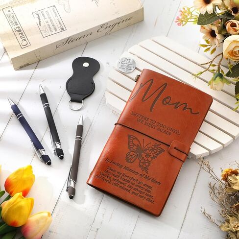 Fulmoon Memorial Gifts for Loss of Son Included 1 Grief Travel Diary Journal 1 Remembrance Pocket Hug 1 PU Leather Keychain 3 Ballpoint Pens Bereavement Gift for Loss of Son in Kuwait