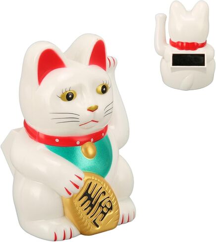 Lucky Solar Fortune Cat, Solar Powered Cute Waving Cat with 4 Inch Waving Arm for Home (White MLY23056 1) in Kuwait