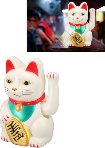 Lucky Solar Fortune Cat, Solar Powered Cute Waving Cat with 4 Inch Waving Arm for Home (White MLY23056 1) in Kuwait