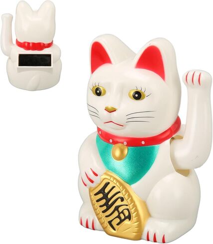 Lucky Solar Fortune Cat, Solar Powered Cute Waving Cat with 4 Inch Waving Arm for Home (White MLY23056 1) in Kuwait