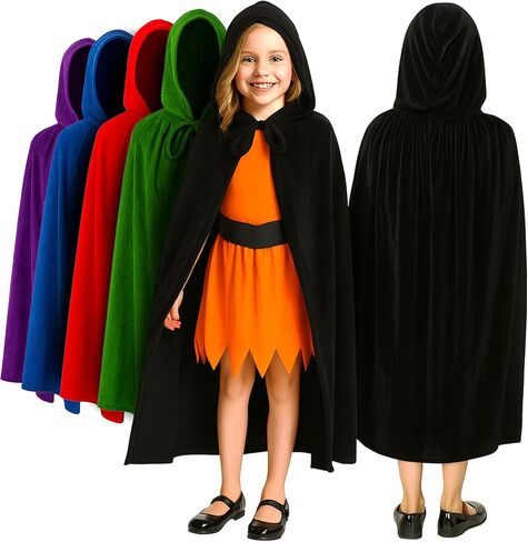 ArtCreativity Velvet Purple Hooded Cloak for Kids, 3ft Long Kids Cloak, Dark Purple Cape with Hood and String Closure, Vampire Cape for Kids, Witches Cloak for Toddlers - Purple Wizard Robe for Kids in Saudi Arabia