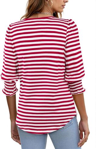 LilyCoco Womens Striped Shirt Casual Elegant Crewneck 3/4 Sleeve T Shirts in Saudi Arabia