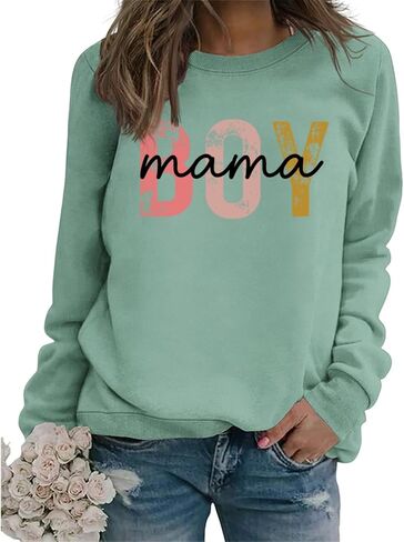 Boy Mama Sweatshirt Women Boy Mom Crewneck Long Sleeve Graphic Sweatshirts Funny Mama Shirts Pullover Tops in Saudi Arabia