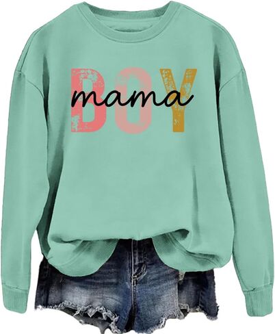 Boy Mama Sweatshirt Women Boy Mom Crewneck Long Sleeve Graphic Sweatshirts Funny Mama Shirts Pullover Tops in Saudi Arabia
