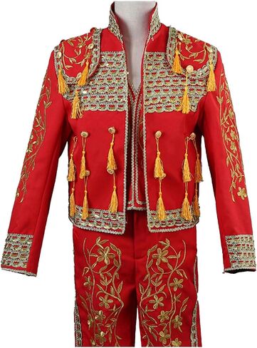 Men's Matador Costume, 3-Piece Set Adult Bullfighter Outfit Stage Court Performance Costume Parties, Embroidered Tassel with Jacket Pant Vest,L,Black in Saudi Arabia