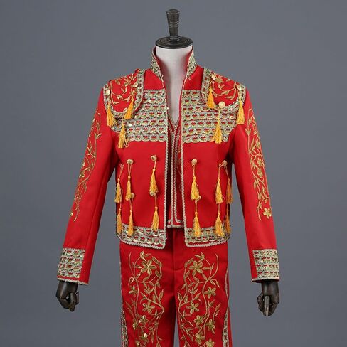 Men's Matador Costume, 3-Piece Set Adult Bullfighter Outfit Stage Court Performance Costume Parties, Embroidered Tassel with Jacket Pant Vest,L,Black in Saudi Arabia