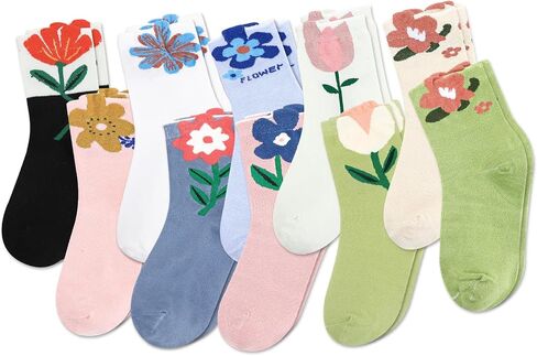 Jspupifip 10 Pairs Womens Floral Socks Cute Tulip Flower Socks Funny Novelty Crew Sock in Saudi Arabia