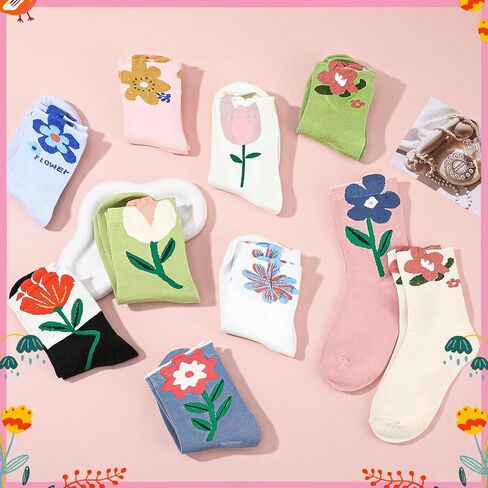 Jspupifip 10 Pairs Womens Floral Socks Cute Tulip Flower Socks Funny Novelty Crew Sock in Saudi Arabia