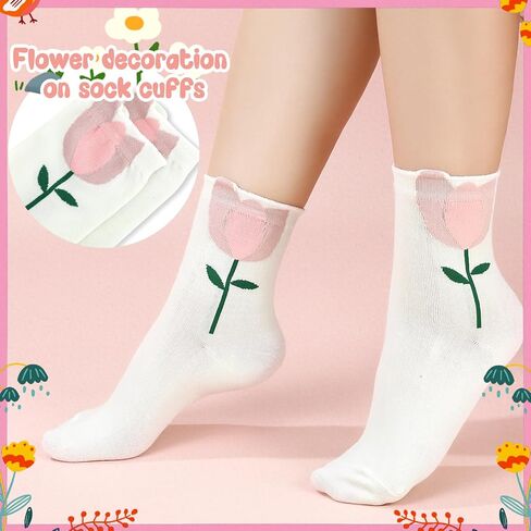 Jspupifip 10 Pairs Womens Floral Socks Cute Tulip Flower Socks Funny Novelty Crew Sock in Saudi Arabia