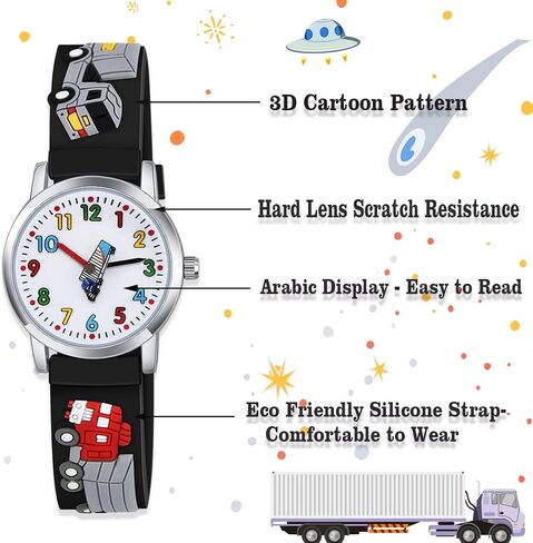 Venhoo Kids Watches Cute 3D Cartoon Waterproof Silicone Children Toddler Wrist Watch for 3-10 Year Boys Girls Little Child-Blue Truck in Kuwait